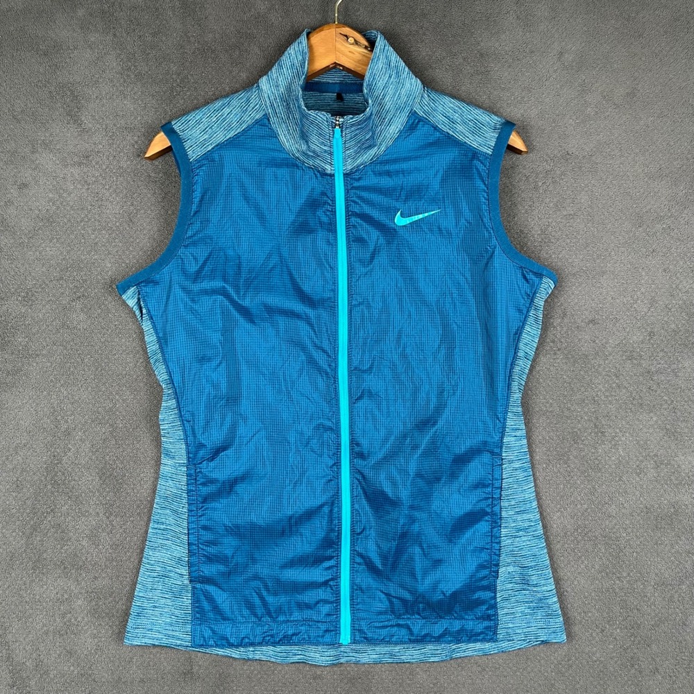 Nike Golf Vest Womens Medium Blue Dri-FIT Full Zip Hyperflight Tour Performance